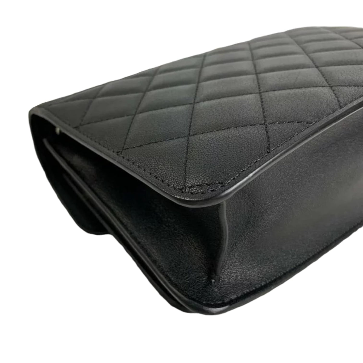 Large CC Box Flap Quilted Grained Calfskin Black SHW