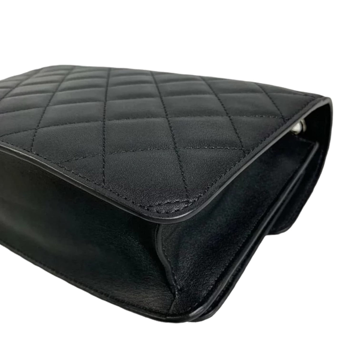 Large CC Box Flap Quilted Grained Calfskin Black SHW