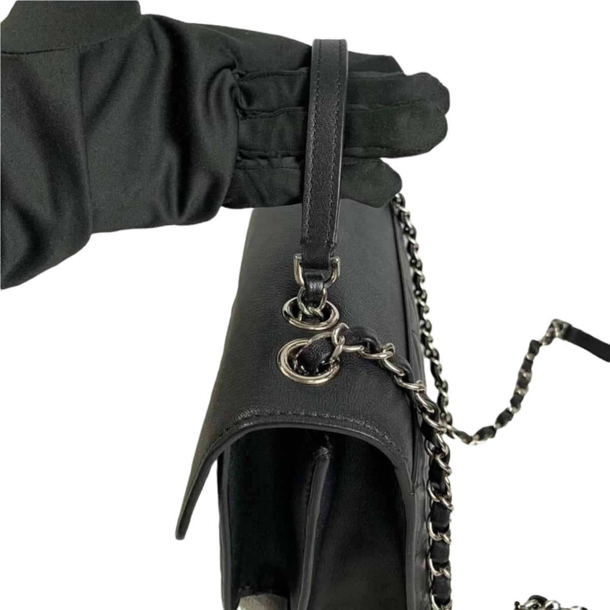 Large CC Box Flap Quilted Grained Calfskin Black SHW