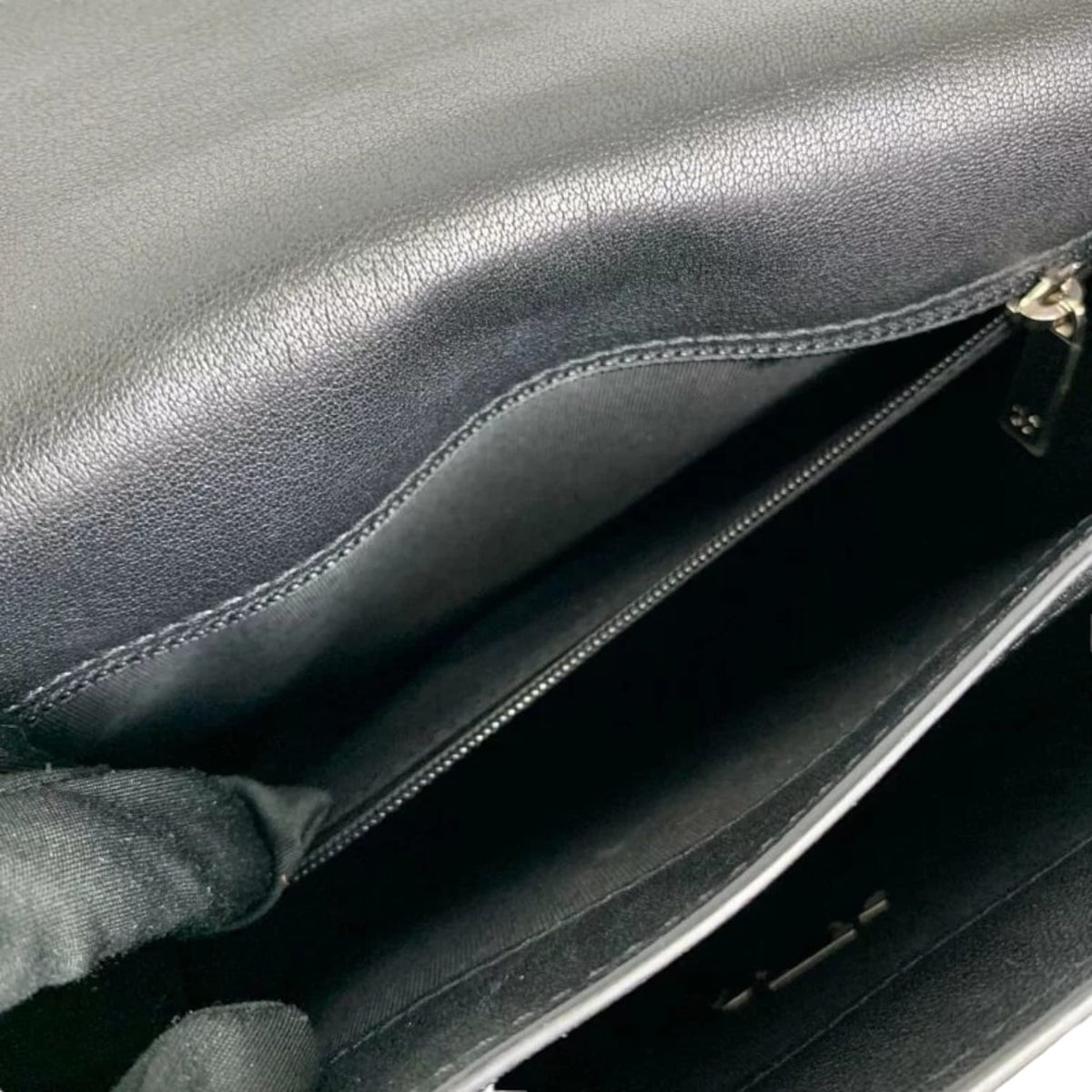 Large CC Box Flap Quilted Grained Calfskin Black SHW