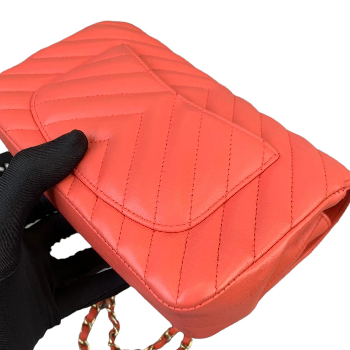 Mini Classic Flap Calfskin Chevron Red GHW