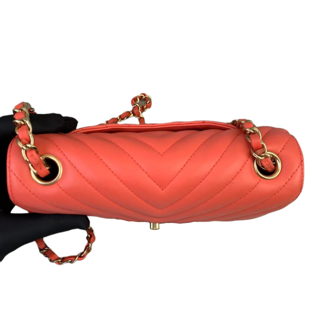 Mini Classic Flap Calfskin Chevron Red GHW