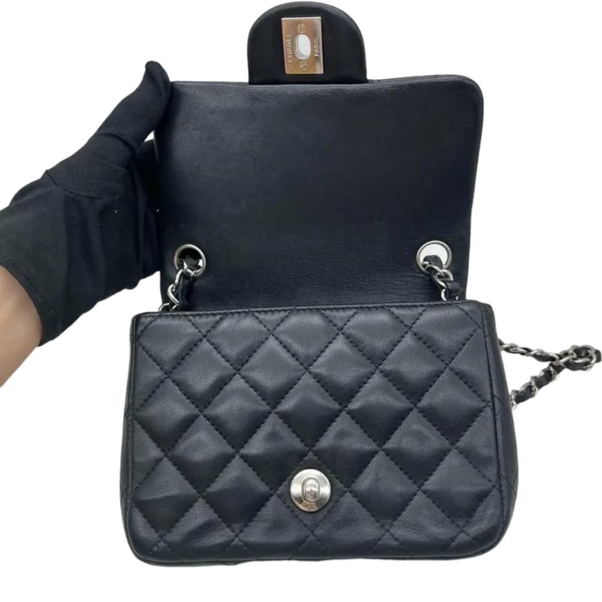 Mini Rectangle Lambskin Black SHW