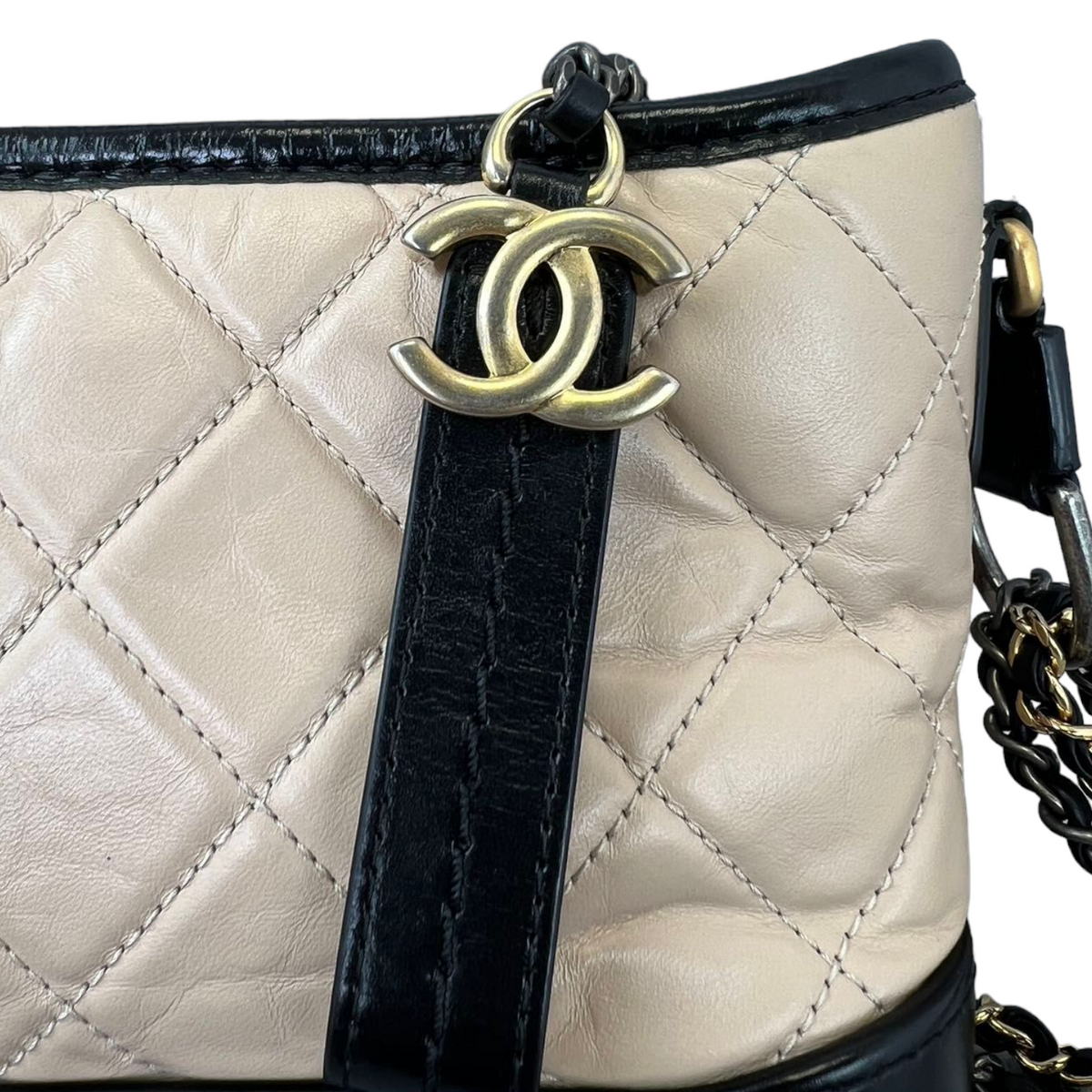 Gabrielle Hobo Small Beige Black GHW