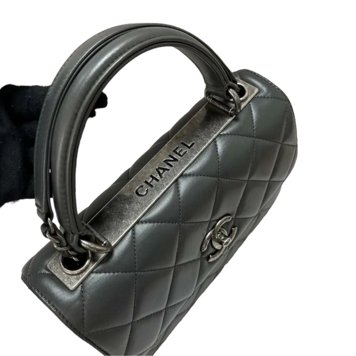 Small Trendy CC Dual Handle Flap Grey RHW