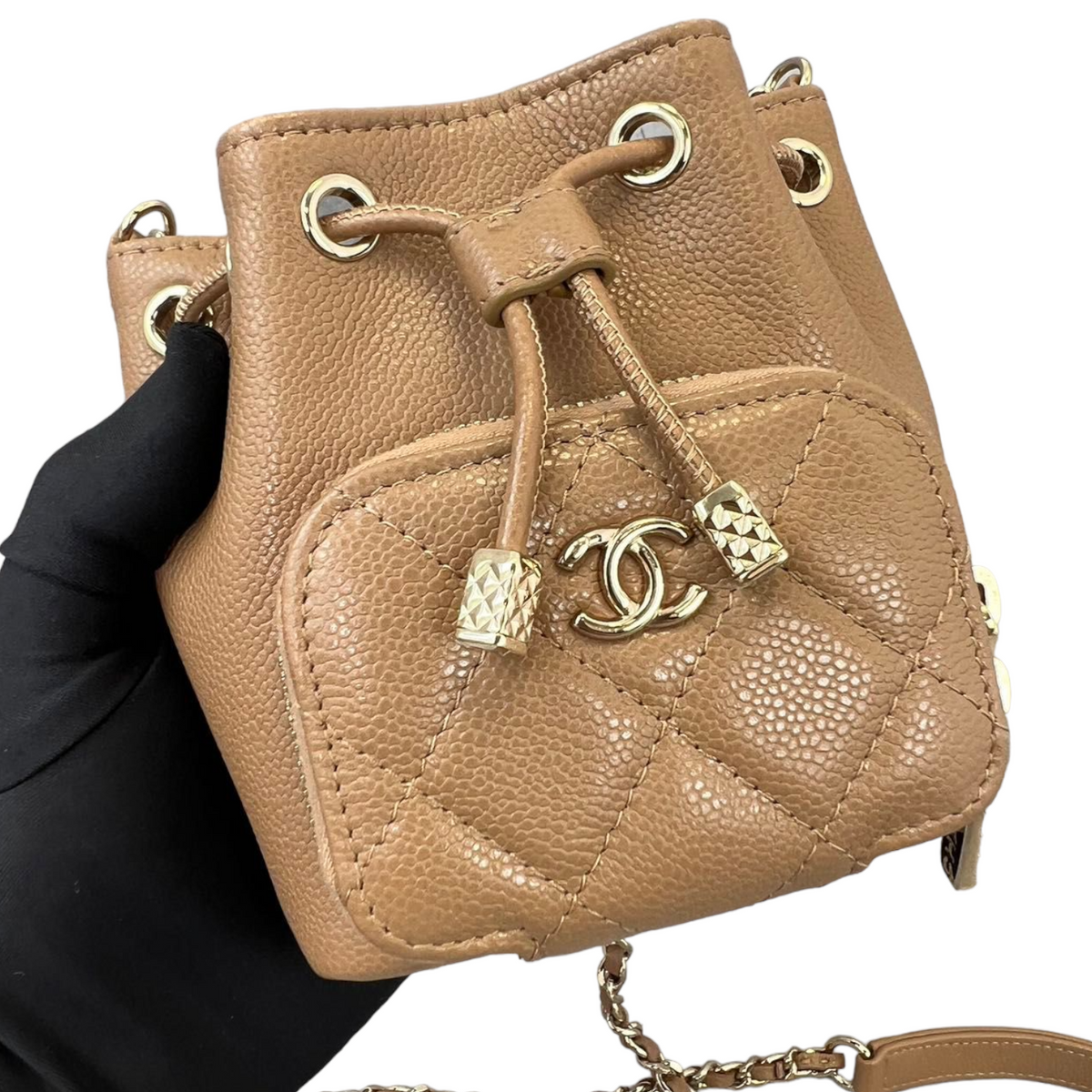 Caviar Mini Bucket Caramel Brown Bag GHW