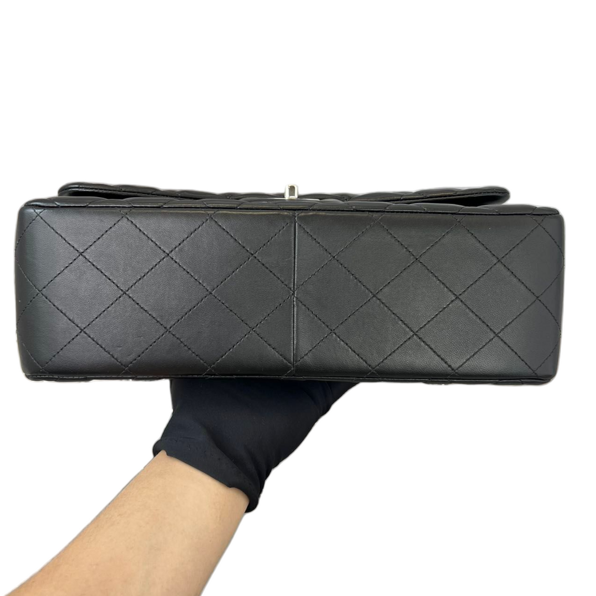 Lambskin Jumbo Double Flap Black SHW