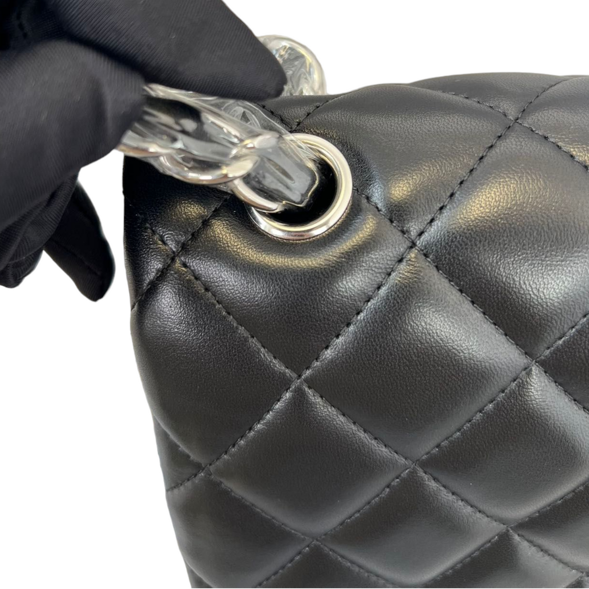 Lambskin Jumbo Double Flap Black SHW