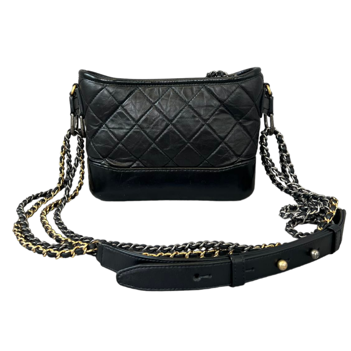 Aged Calfskin Quilted Small Gabrielle Hobo Black GHW