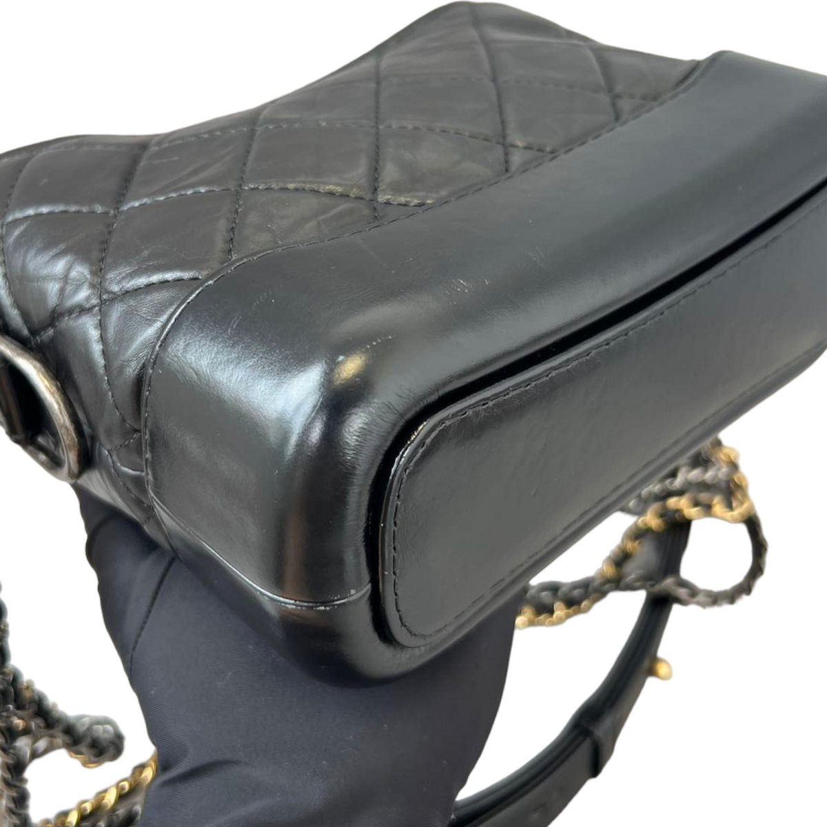 Aged Calfskin Quilted Small Gabrielle Hobo Black GHW
