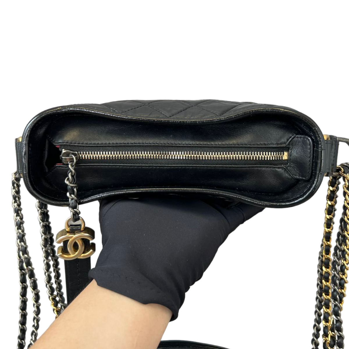 Aged Calfskin Quilted Small Gabrielle Hobo Black GHW