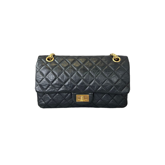 Aged Calfskin Quilted 2.55 Reissue Double Flap Black GHW