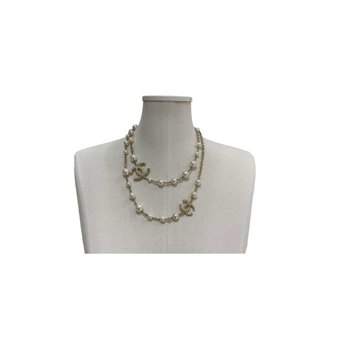 Pearl CC Long Necklace Gold