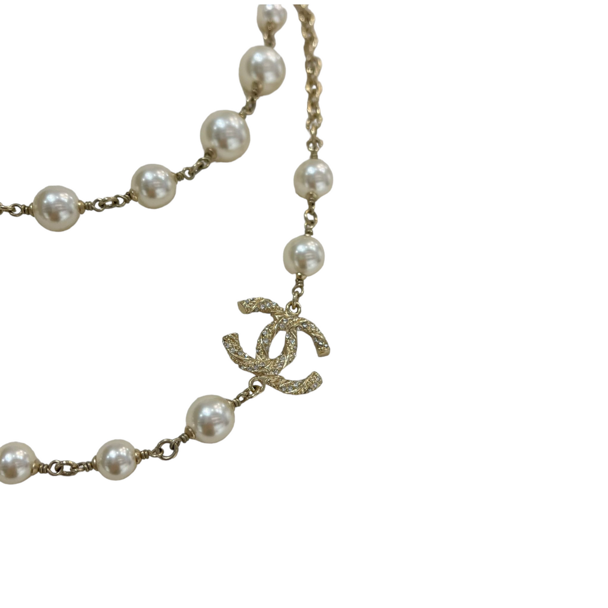 Pearl CC Long Necklace Gold