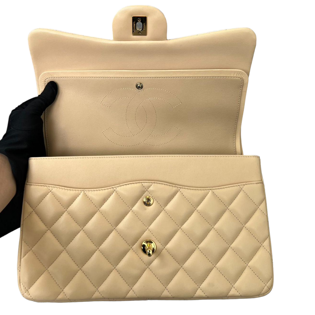 Lambskin Quilted Jumbo Double Flap Beige GHW