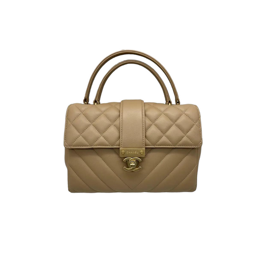 Calfskin Quilted Chevron In The City Bag Beige GHW