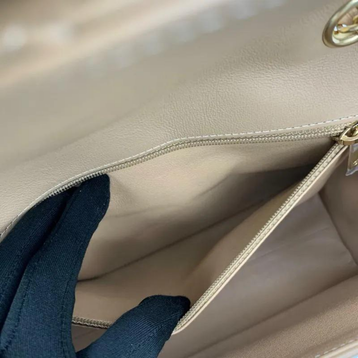 Calfskin Quilted Chevron In The City Bag Beige GHW