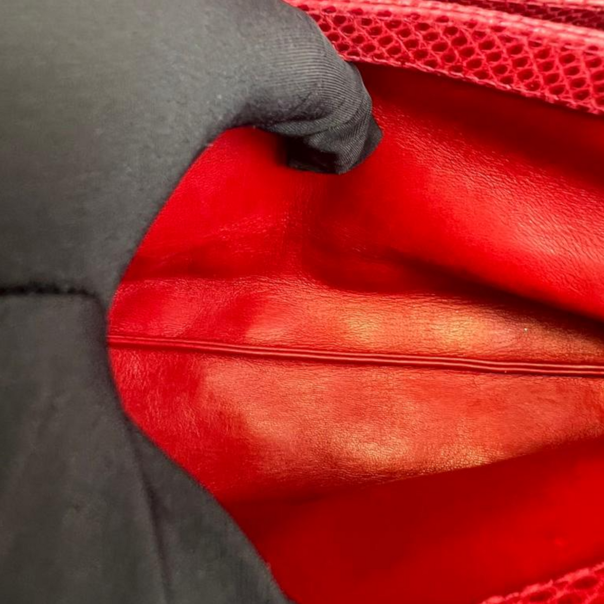 Lizard Quilted Medium Mademoiselle Bowling Bag Red