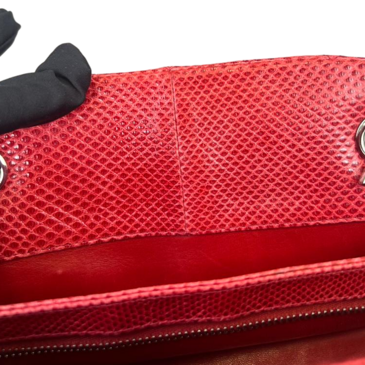 Lizard Quilted Medium Mademoiselle Bowling Bag Red