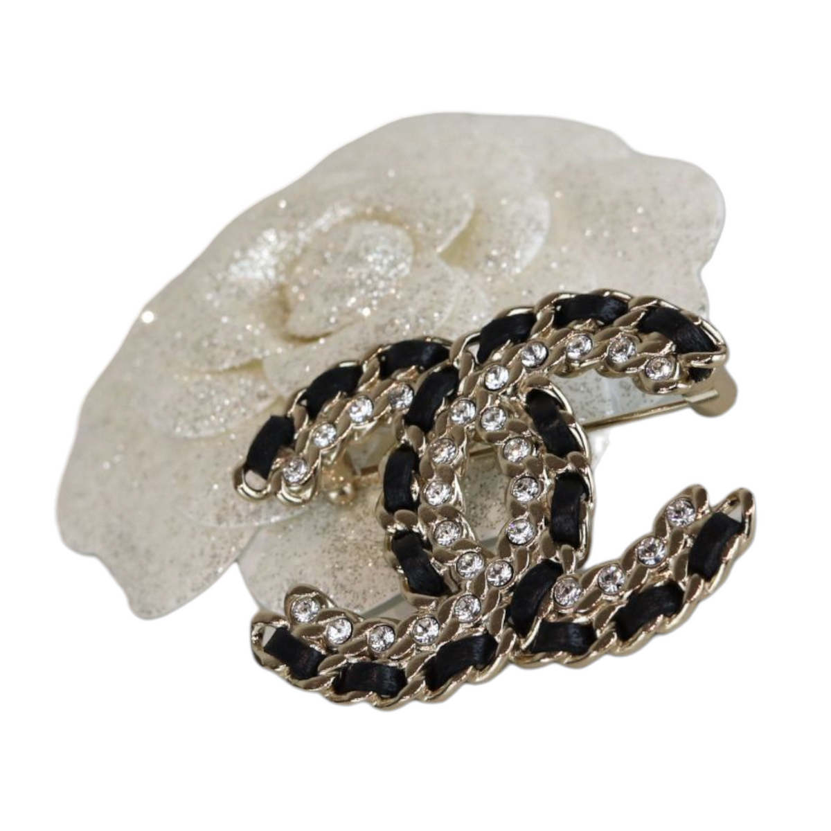 Crystal CC Brooch Black Gold GHW