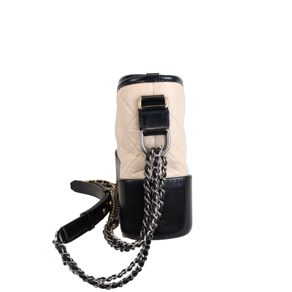 Aged Calfskin Quilted Medium Gabrielle Hobo Beige Black