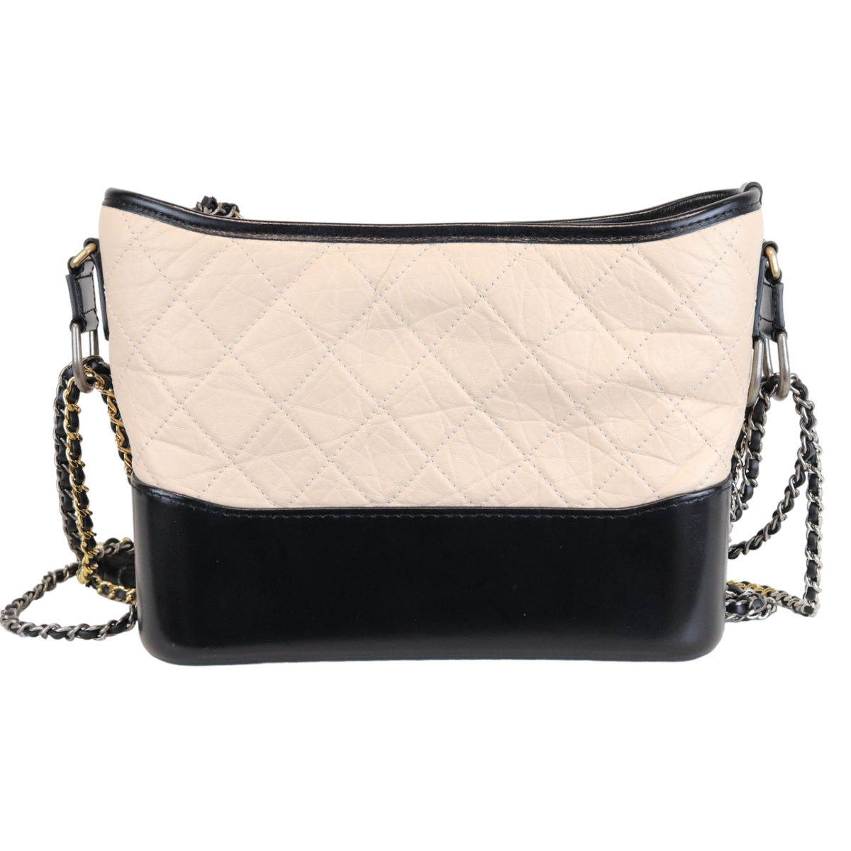 Aged Calfskin Quilted Medium Gabrielle Hobo Beige Black