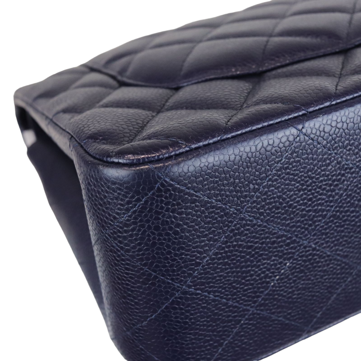 Caviar Quilted Jumbo Double Flap Dark Blue SHW