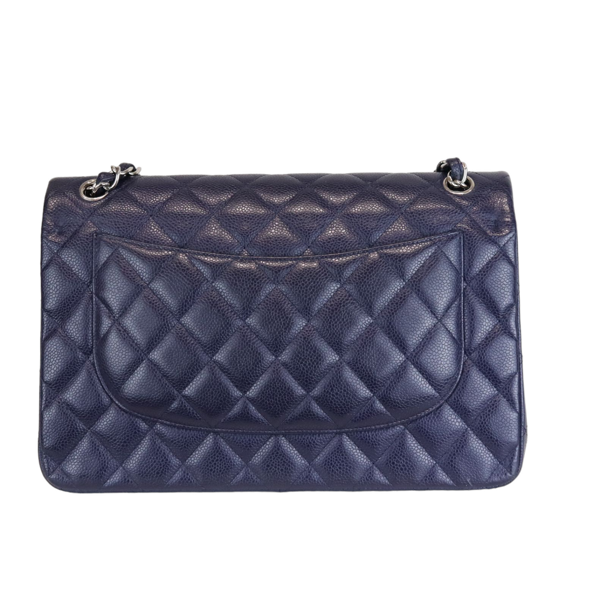 Caviar Quilted Jumbo Double Flap Dark Blue SHW