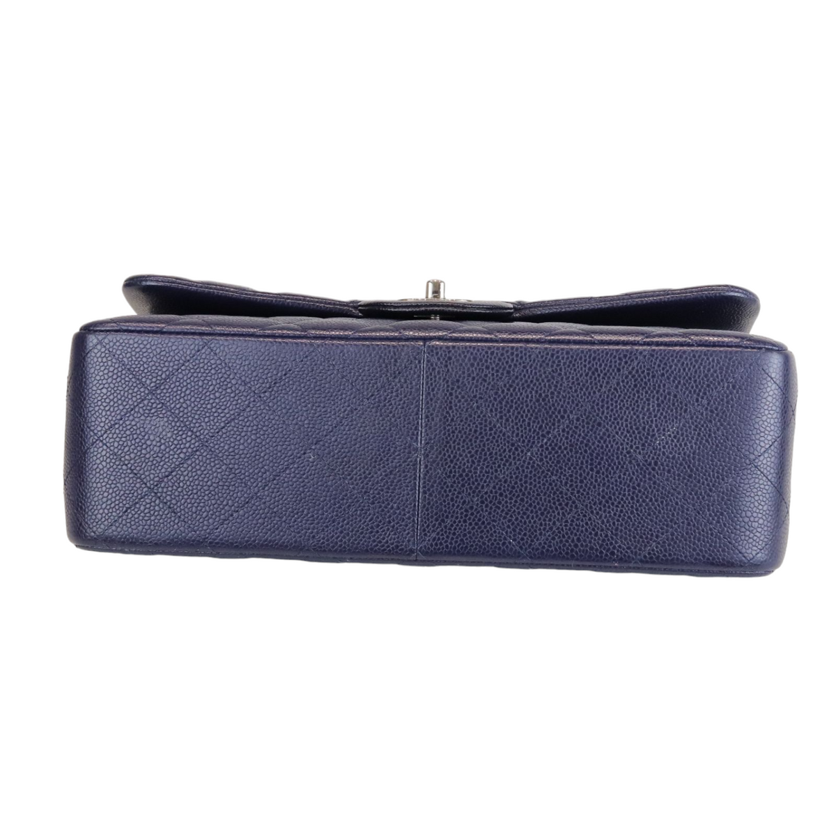 Caviar Quilted Jumbo Double Flap Dark Blue SHW