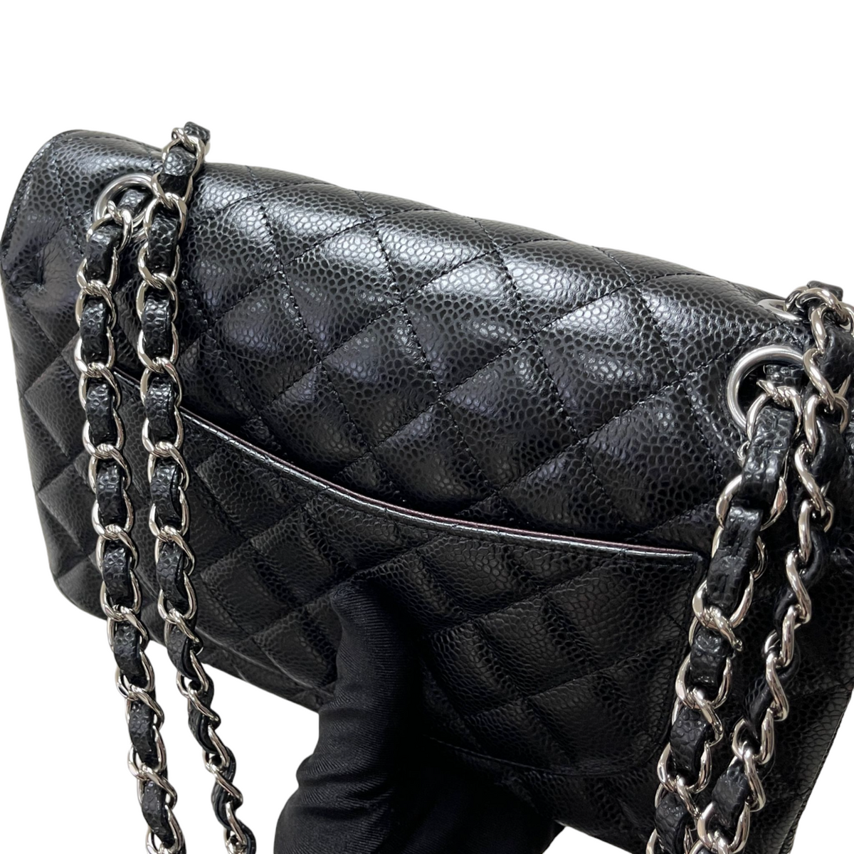 Caviar Quilted Small Double Flap Black SHW
