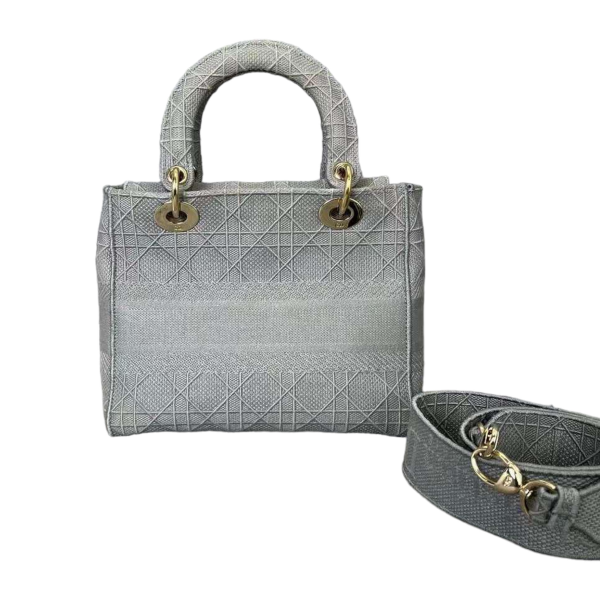 Lady D-Lite Medium Canvas Embroidered Grey GHW