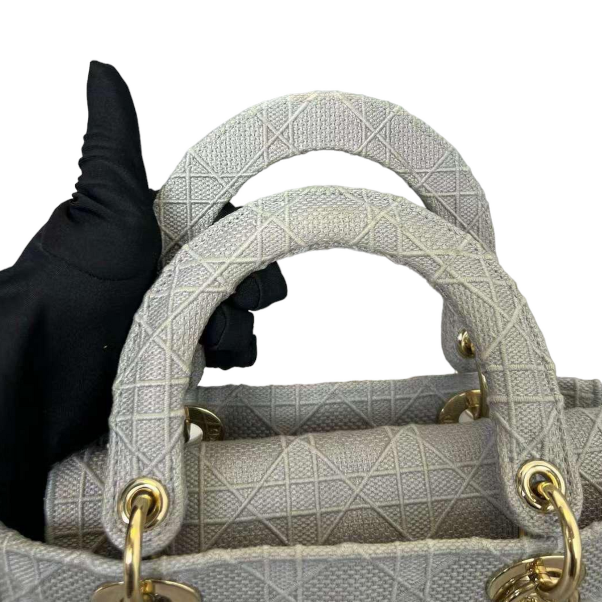 Lady D-Lite Medium Canvas Embroidered Grey GHW