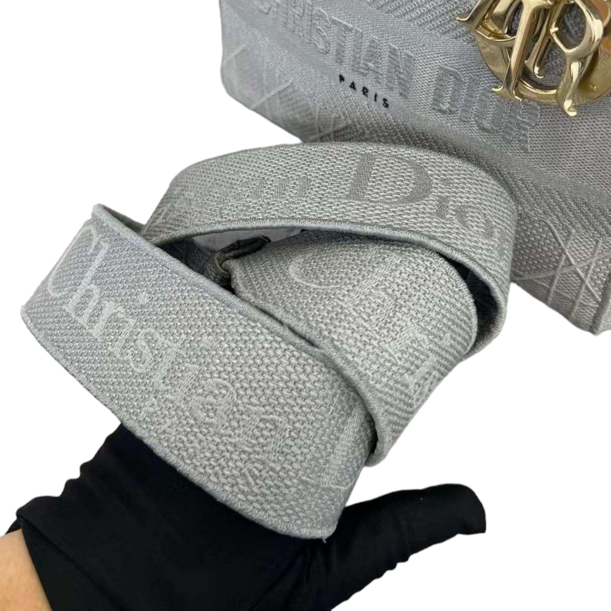 Lady D-Lite Medium Canvas Embroidered Grey GHW