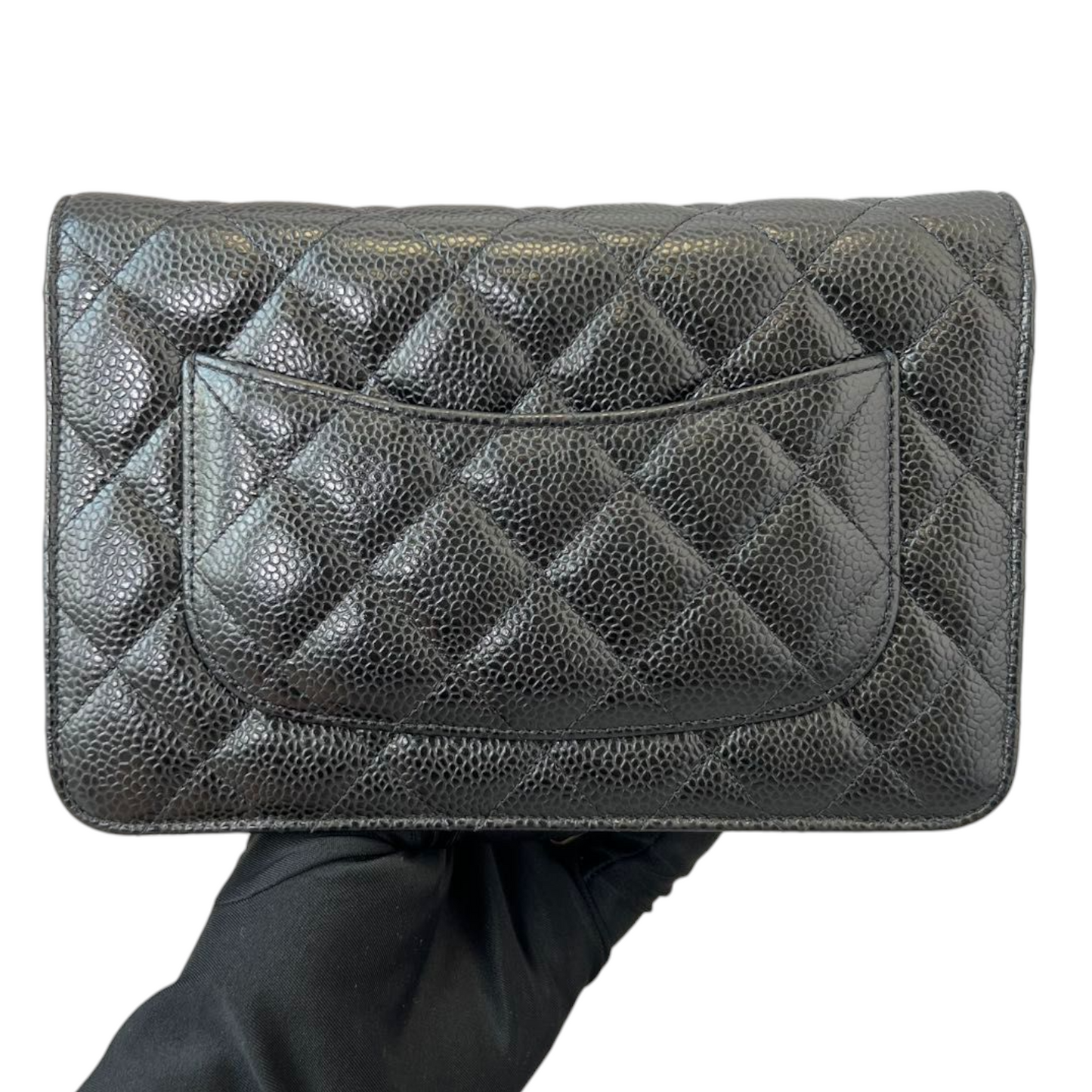 Caviar Quilted Wallet on Chain WOC Black GHW