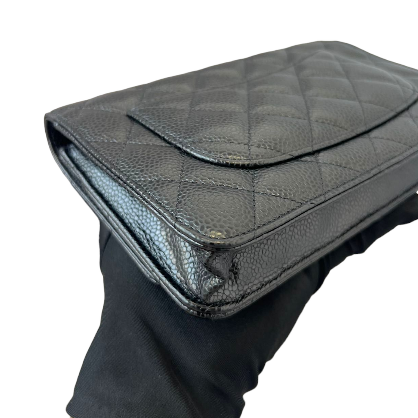 Caviar Quilted Wallet on Chain WOC Black GHW