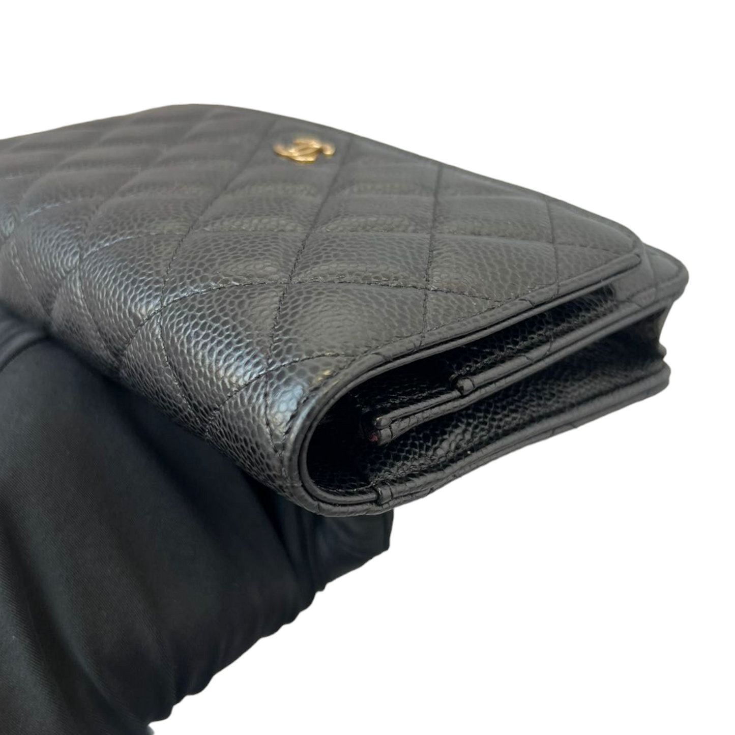 Caviar Quilted Wallet on Chain WOC Black GHW