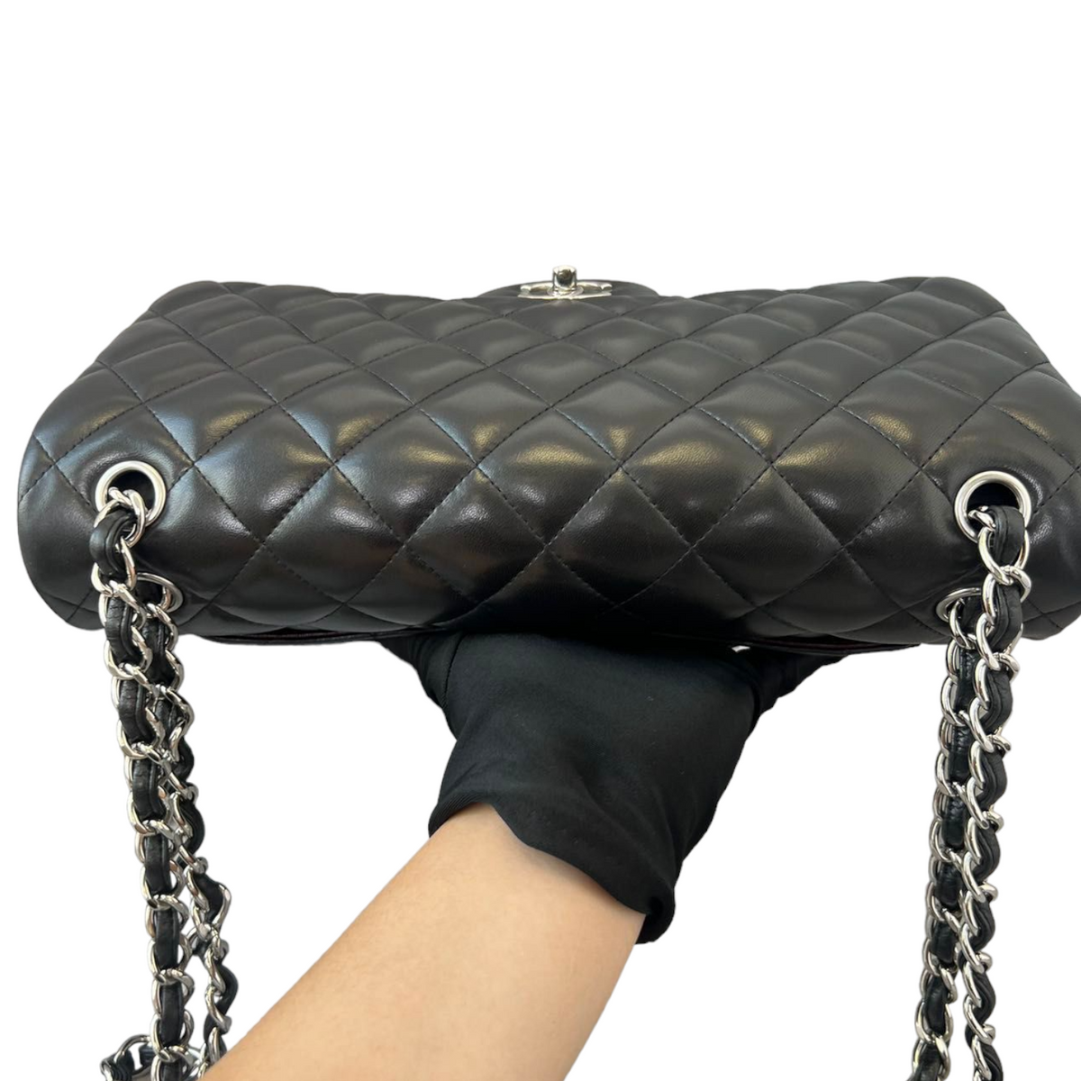 Lambskin Quilted Jumbo Classic Double Flap Black SHW
