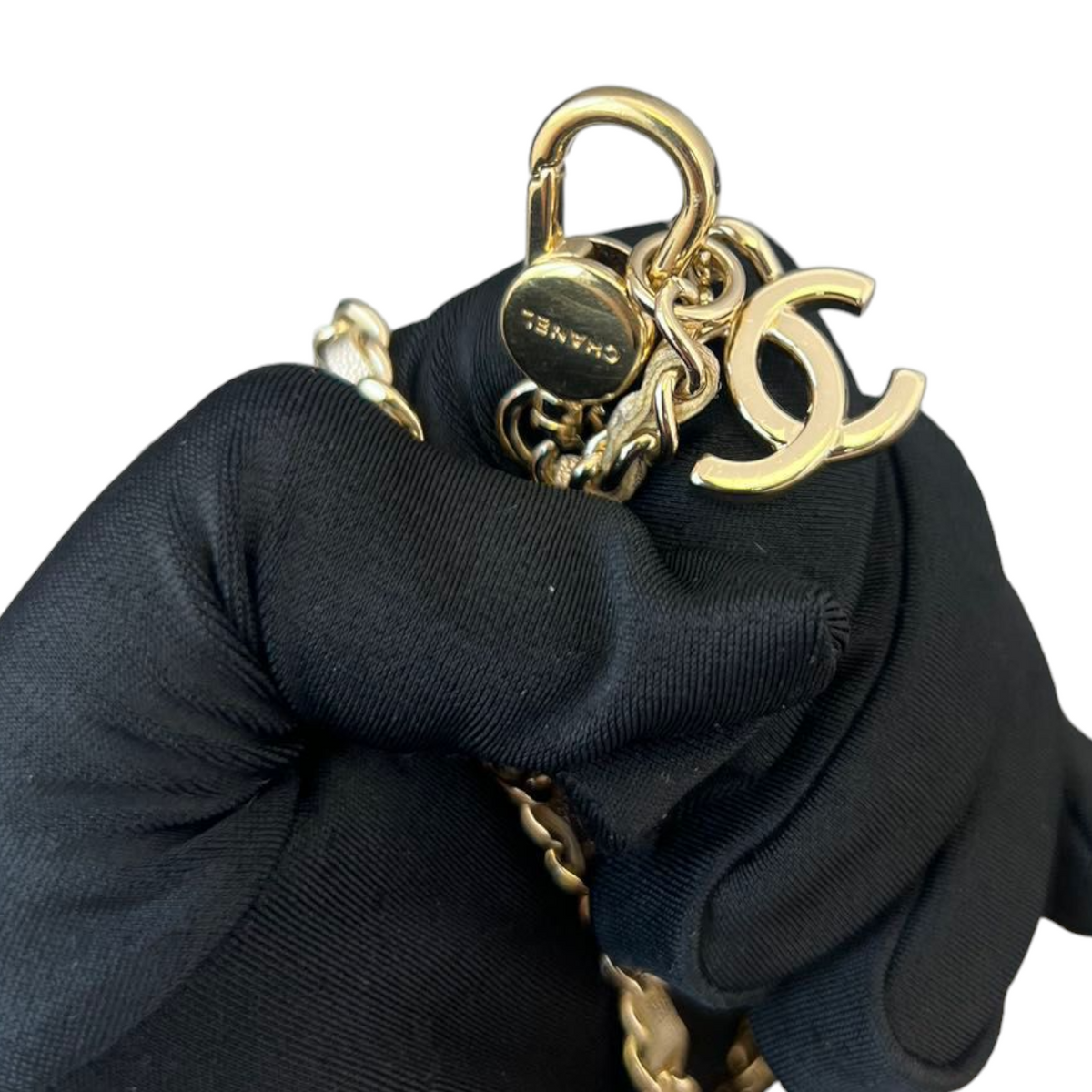 Lambskin Quilted Flap  Holder With Belt Champagne GHW