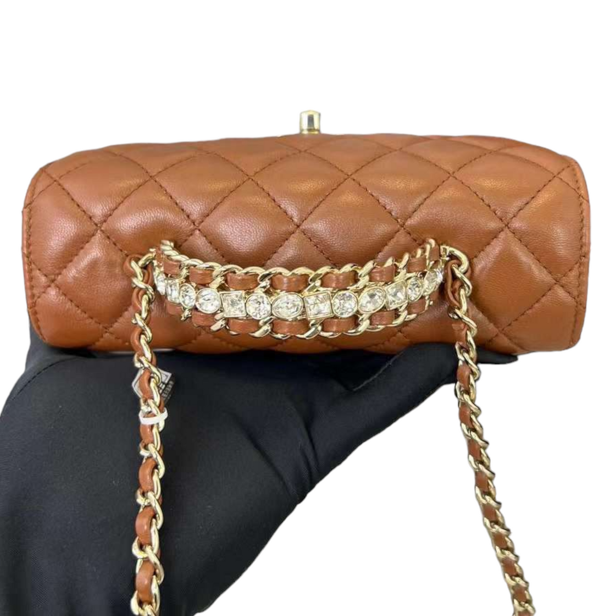 Mini Crystal Top Handle Rectangular Caramel GHW