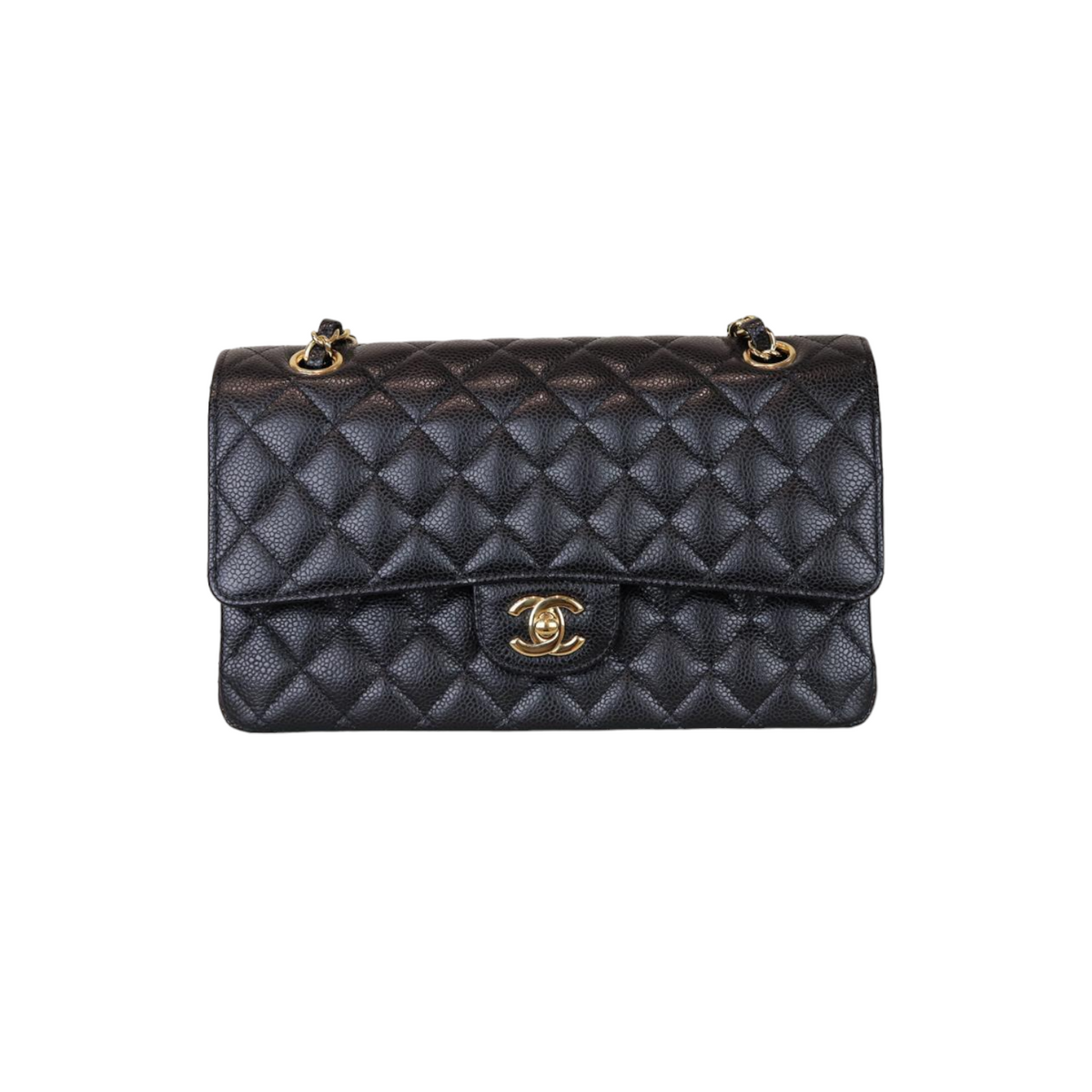 Caviar Quilted Medium Double Flap Black GHW