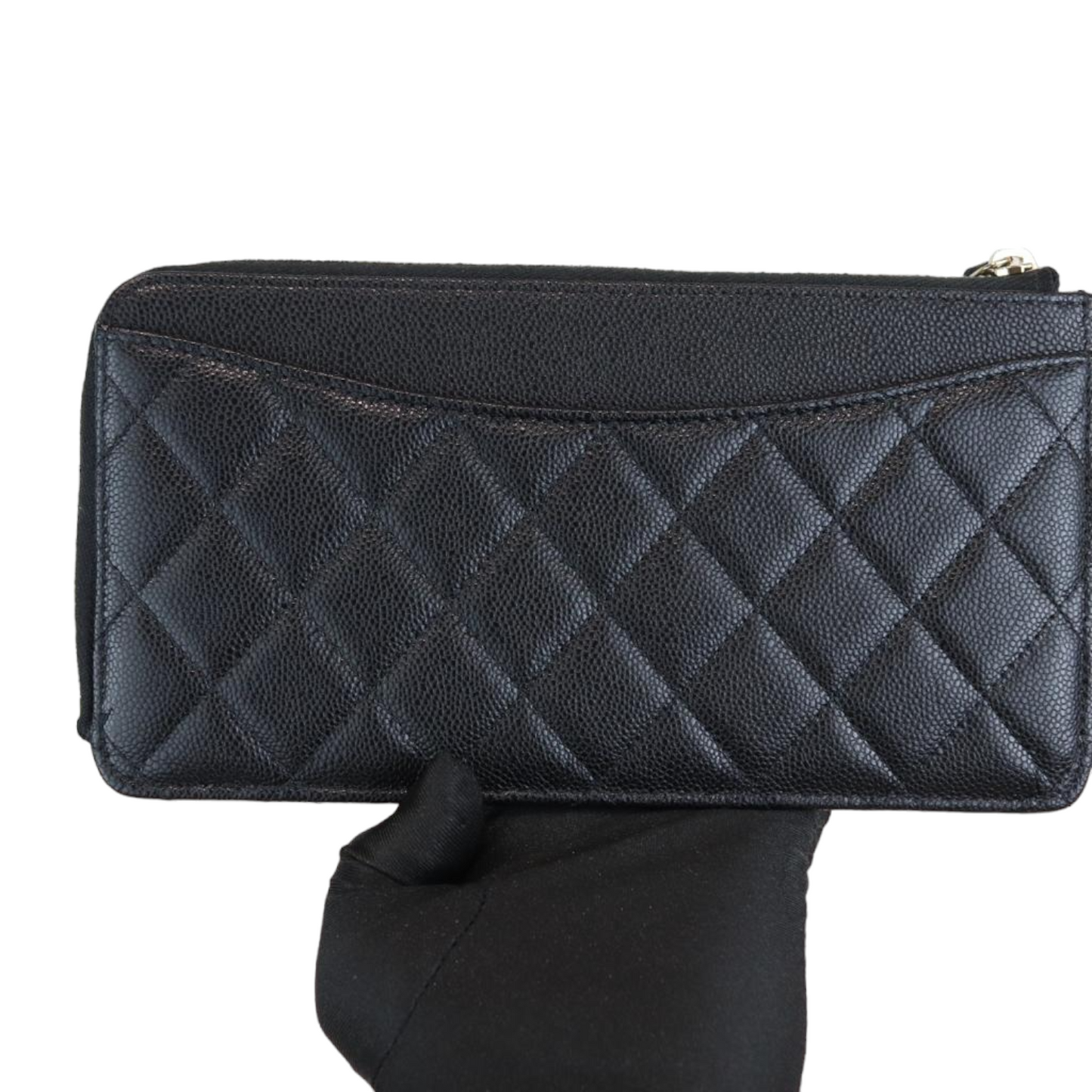 Caviar Quilted Long Flap Wallet With Top Zipper Black GHW