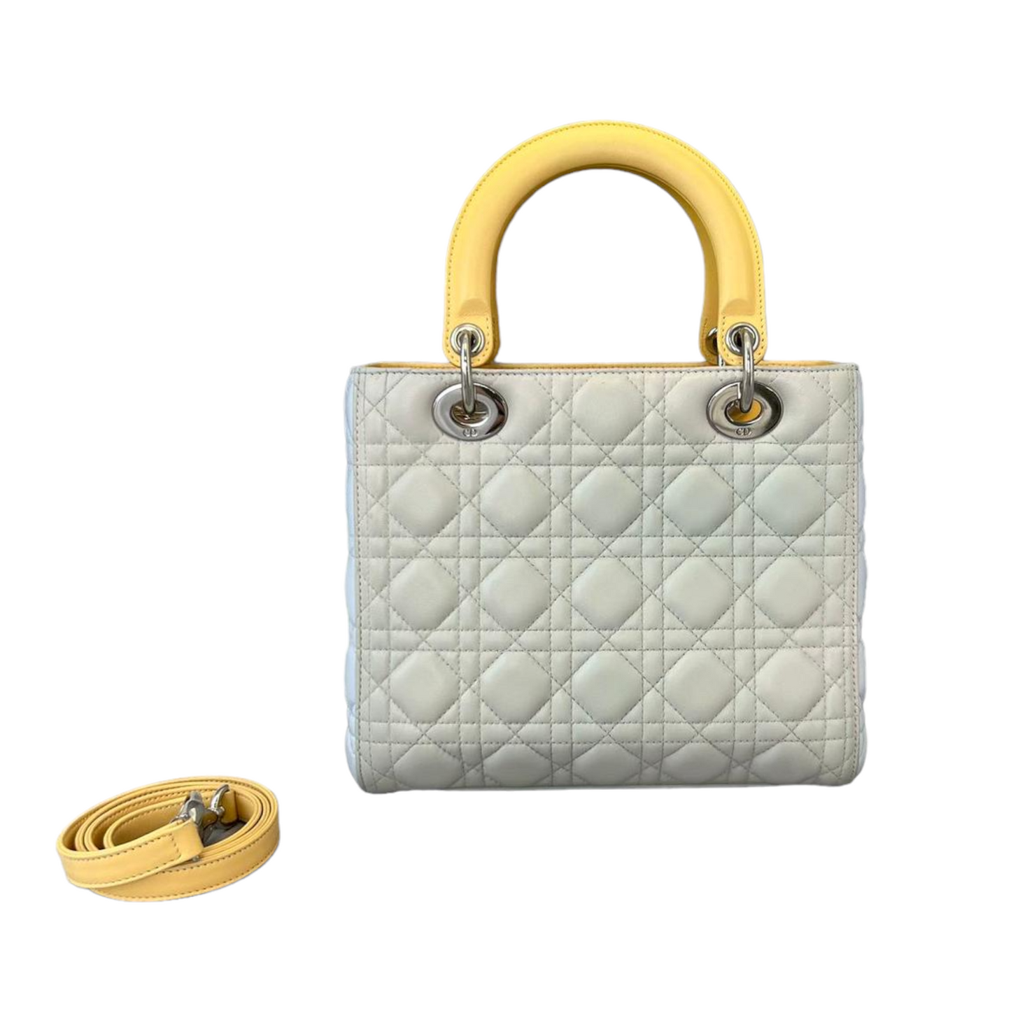 Lambskin Medium Tri-Color Lady Dior White Grey Yellow SHW