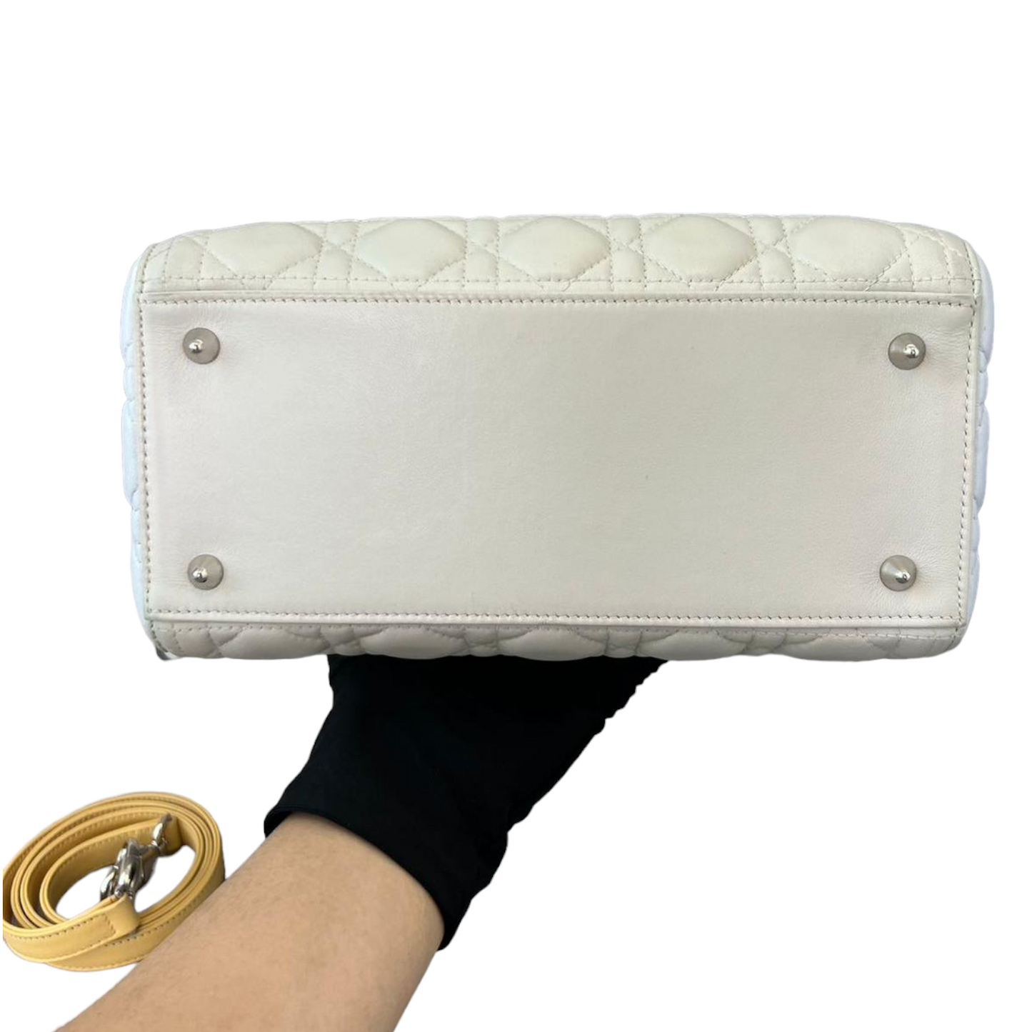 Lambskin Medium Tri-Color Lady Dior White Grey Yellow SHW
