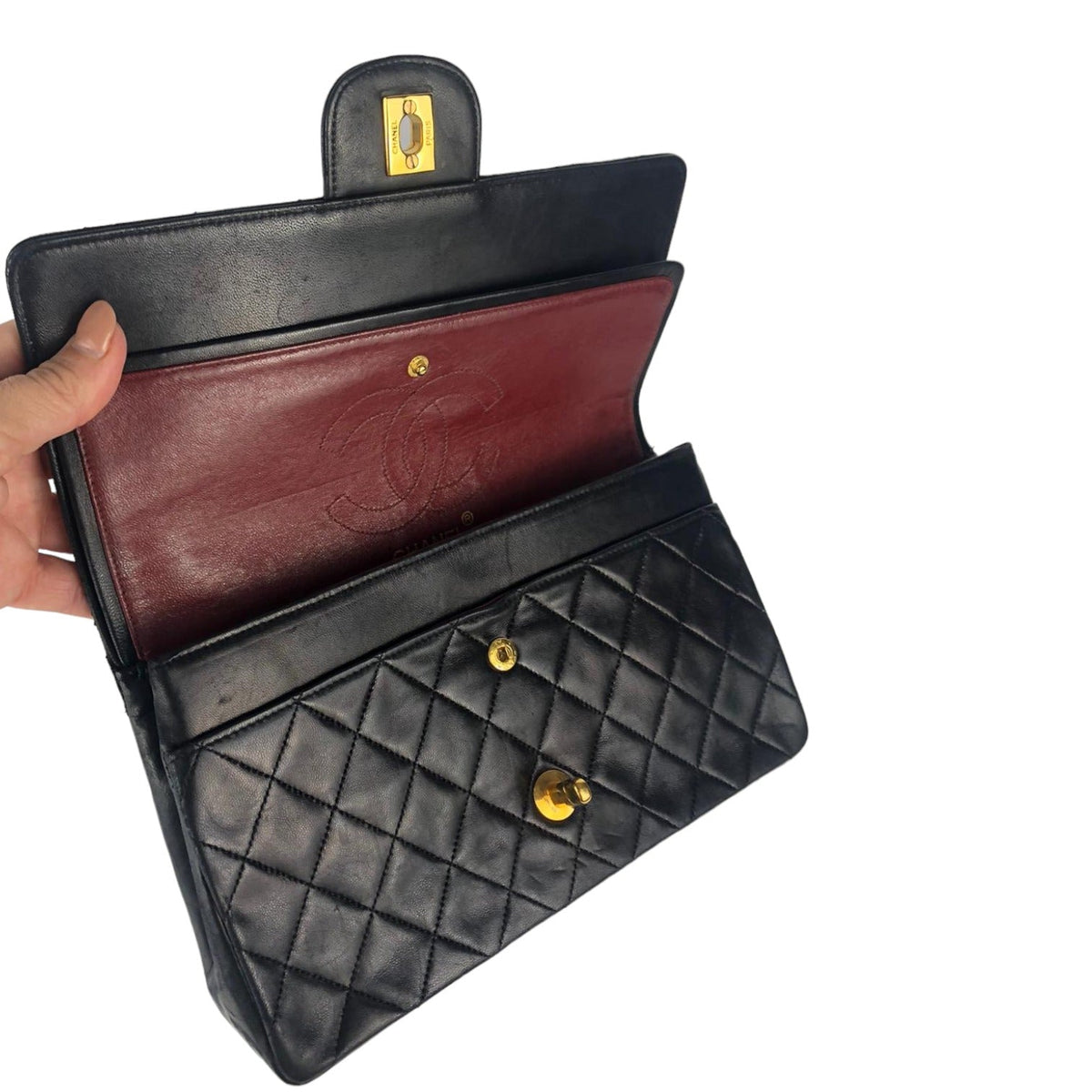 Double Flap Medium Vintage Lambskin Quilted Black GHW