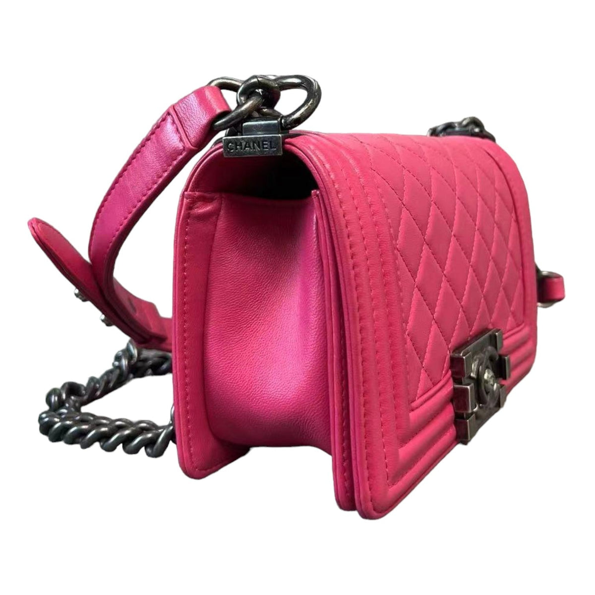 New Small Boy Flap Lambskin Quilted Pink RHW