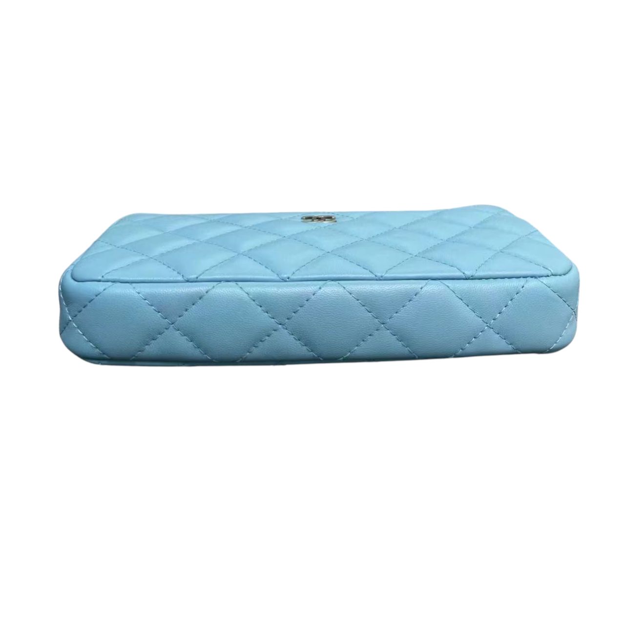 Wallet on Chain WOC Small Lambskin Quilted Light Blue GHW