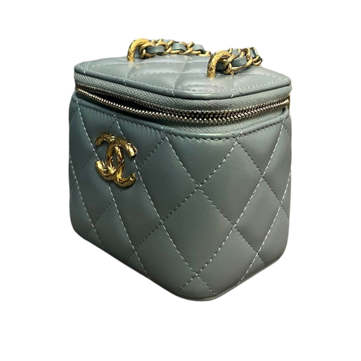 Vanity Case With Chain Mini Lambskin Blue Green Iridescent GHW