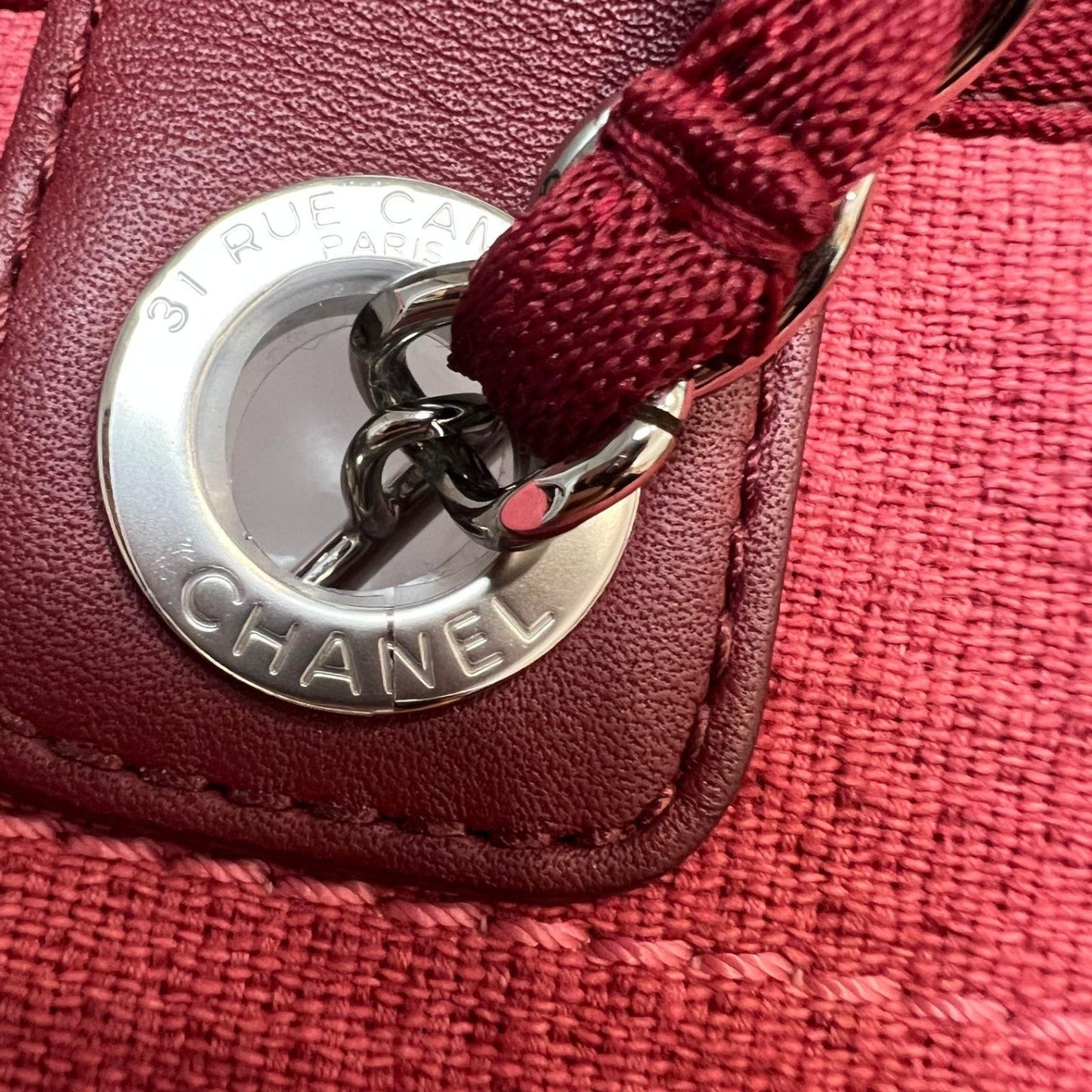 Deauville Shopper Tote Medium Canvas and Leather Red SHW