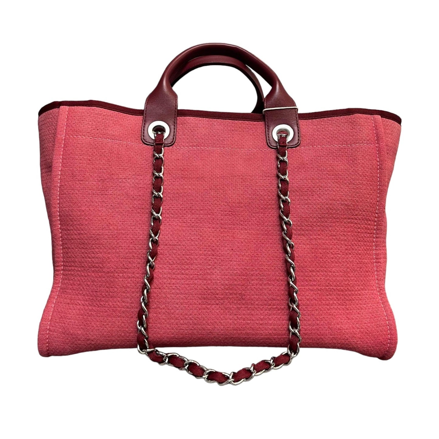 Deauville Shopper Tote Medium Canvas and Leather Red SHW