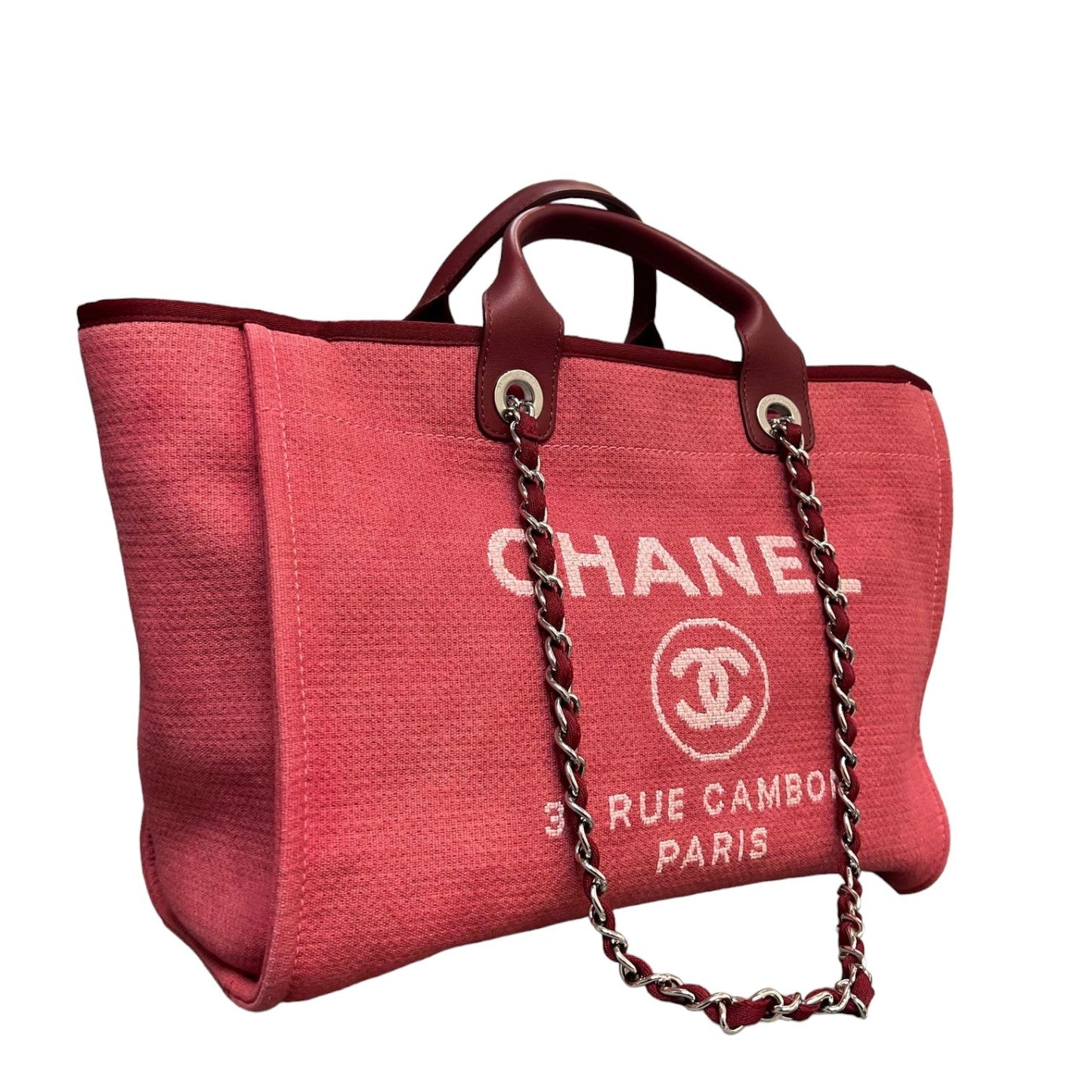 Deauville Shopper Tote Medium Canvas and Leather Red SHW